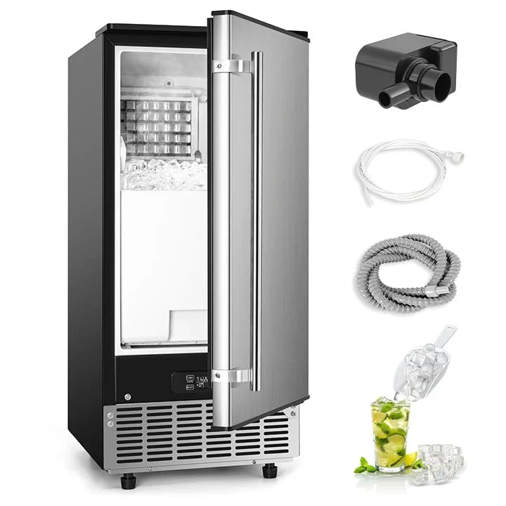 Commercial Under Counter Ice Maker Machine, 80Lbs/Day with 24lbs Ice Storage, Built-in Drain Pump/Automatic Cleaning/Timing Setting/Smart LCD Panel, Ideal for Both Home and Commercial Use S0