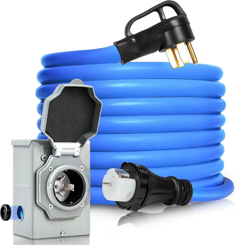 50 Amp Generator Cord and Pre-Drilled Power Inlet Box, Generator Cords 50FT, 50 Amp 125V/250V Generator Power Cord, NEMA 14-50P / SS2-50R Twist Lock Connector X4
