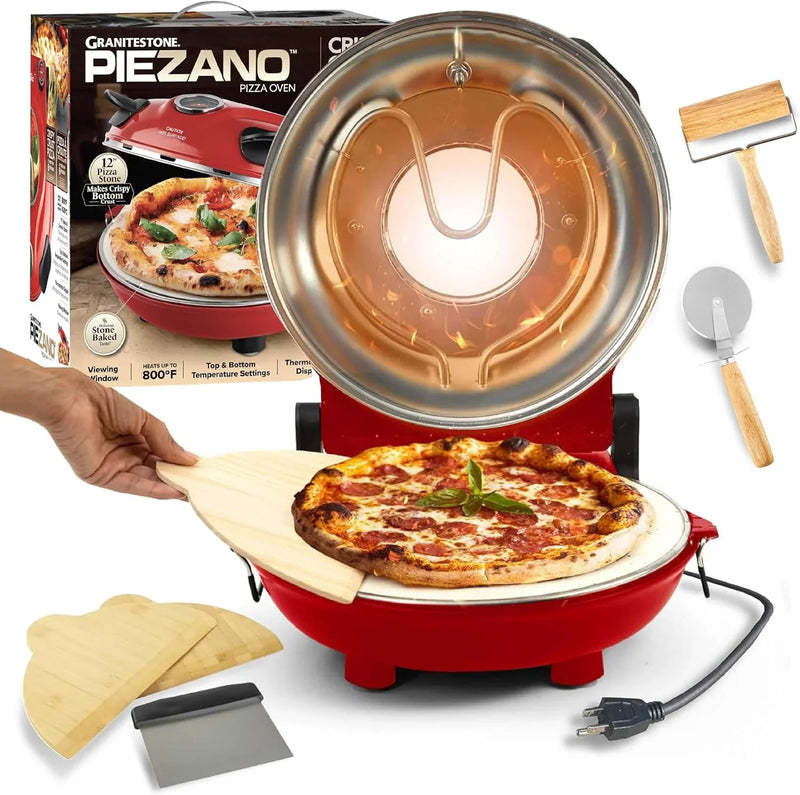 Pizza oven, with pizza cutter and dough roller, 12-inch portable indoor electric oven, 12-inch indoor pizza oven F2