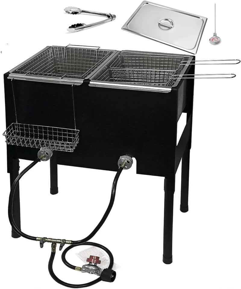 Triple Deep Fryer-3 Basket Stainless Steel Propane Cooker-Outdoor Fish Fry/Chicken-Tall Heavy Duty K2
