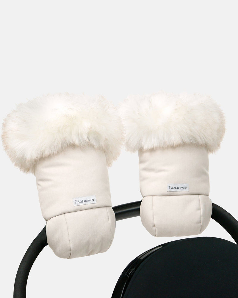 7AM Enfant Warmmuffs - White Fur and Beige Heather I9