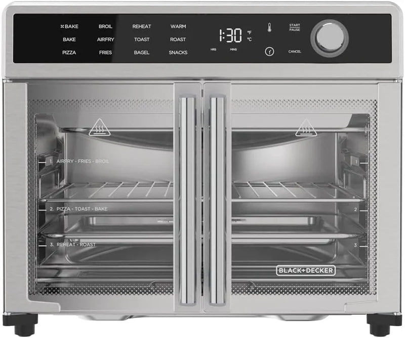 Fryer Toaster Oven Combo, 12 in 1 Countertop Convection Oven Cooks Food Fast, Fits a Whole Pizza or 6 Toast Slices, French Doors with Stainless Steel Finish W5