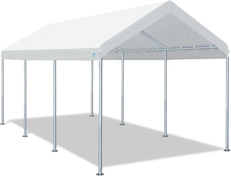 10x20 ft Heavy Duty Carport Potable Car Canopy Garage Party Tent Boat Shelter, Adjustable Height from 9.5 ft to 11 ft, Beige P0