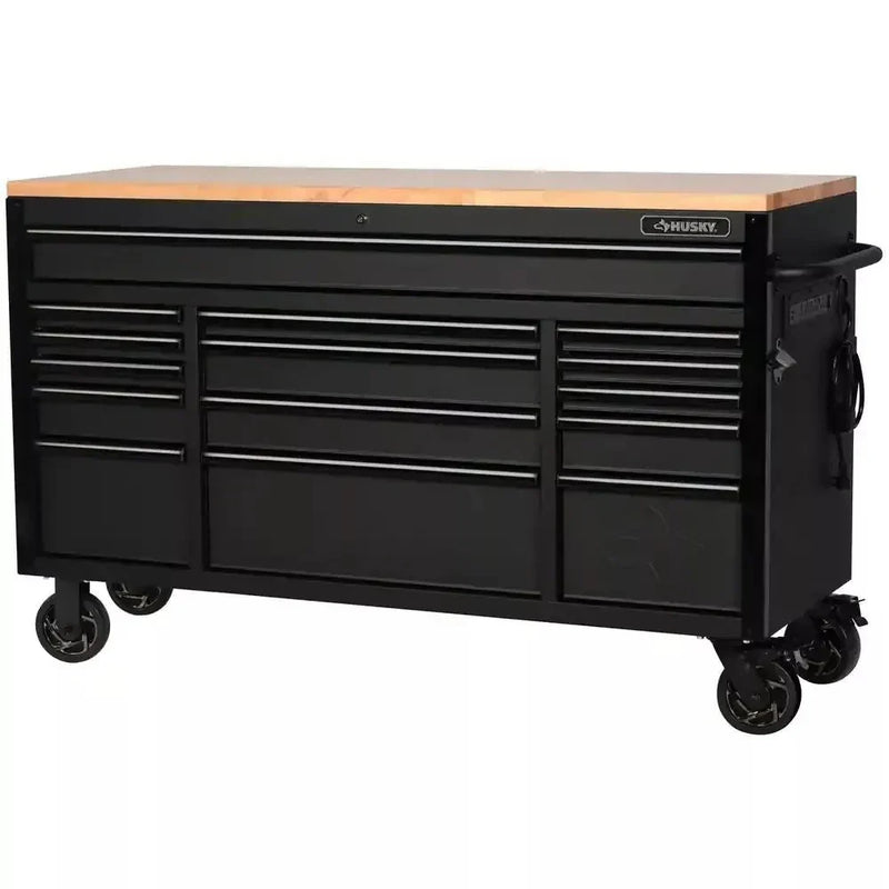Heavy Duty 61 in. W x 23 in. D 15-Drawer Mobile Workbench with Solid Wood Top Y8