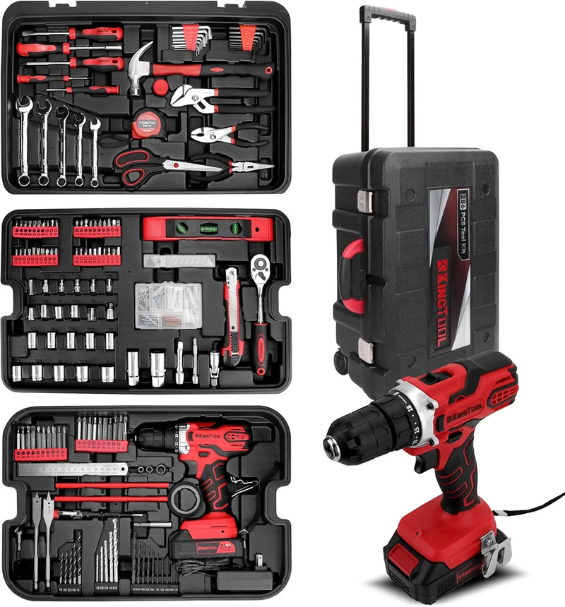 Home Tool Set Kit - 286 PCS Home Auto Repair Tool Kit with Rolling Tool Box, Mechanic Tool Sets with 21V Max Cordless Power drill, Perfect for Homeowner, Diyer, Handyman X9