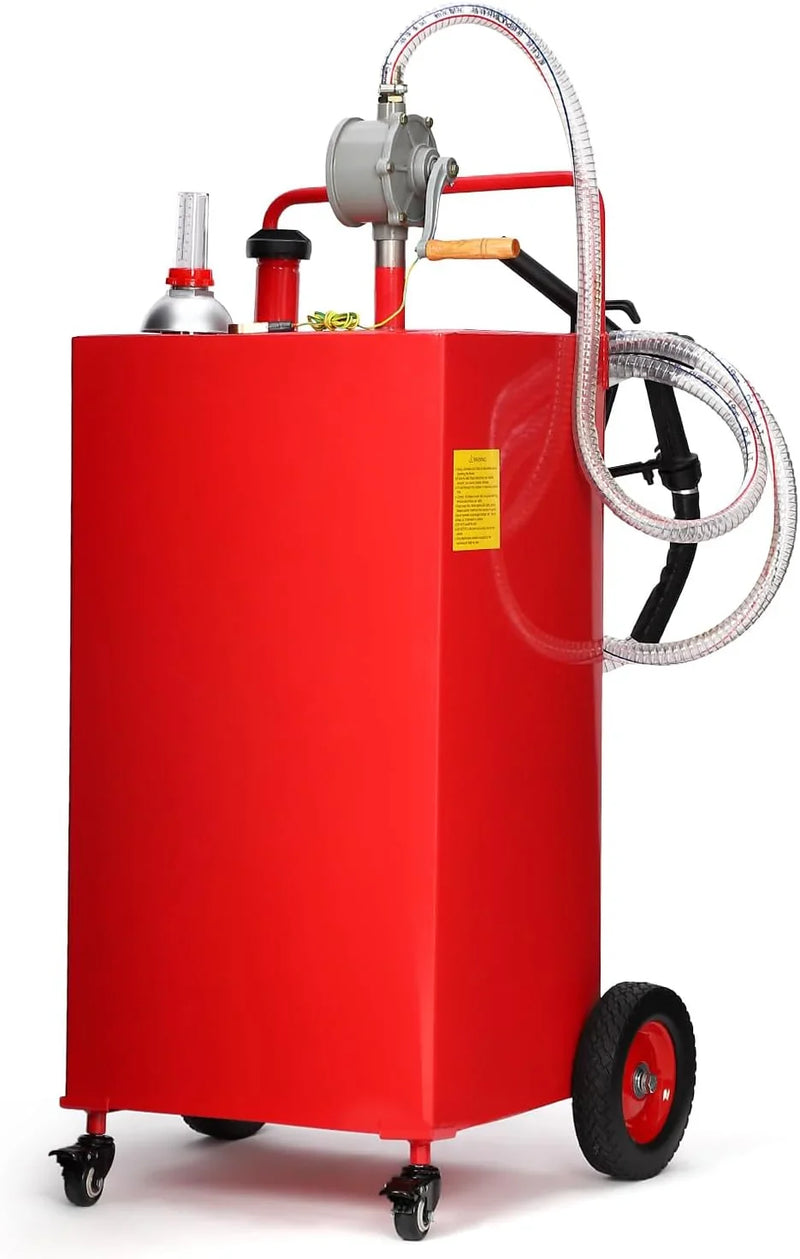 30 Gallon Fuel Caddy, Fuel Tank with Manual Transfer Pump for Gasoline & Diesel, Durable 4-Wheel Design, Mobile Fuel Storage for Cars, Trucks, Boats, Lawn Mowers, Red U6