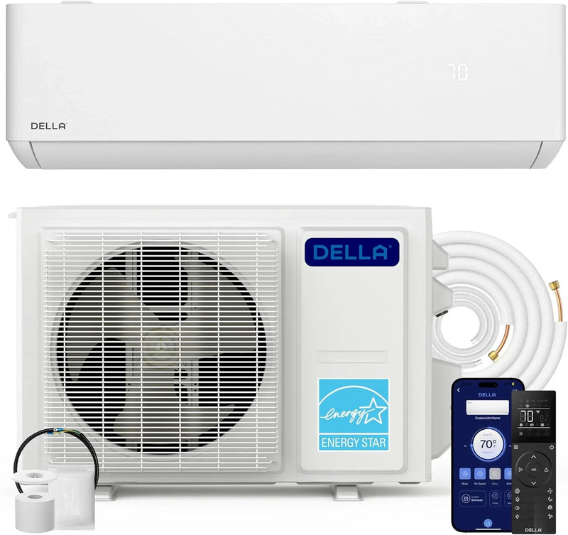 Hyper Heat Lower as -13°F 9,000 BTU WiFi Mini Split,Work with Alexa,Energy Star 115V 23 SEER2,Cools Up to 400 Sq. Ft,Inverter AC with 0.75 Ton Pre-Charged Heat Pump & 16.4ft Installation Kits L2