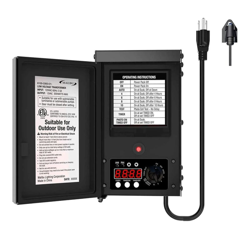 600W low-voltage transformer, outdoor landscape lighting transformer, 120V AC to 12V AC conversion, equipped with sensor and rain cover, suitable for garden LED lighting, spotlights, sidewalk lights G6