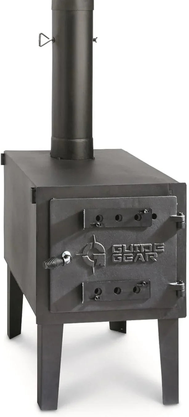 Guide Gear Large Outdoor Wood Burning Stove Portable with Chimney Pipe for Cooking, Camping, Tent, Hiking, Fishing, Backpacking K8