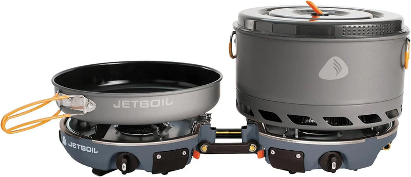 Backpack camping cooking equipment system, including camping cookware, suitable for backpacking and camping use. E9