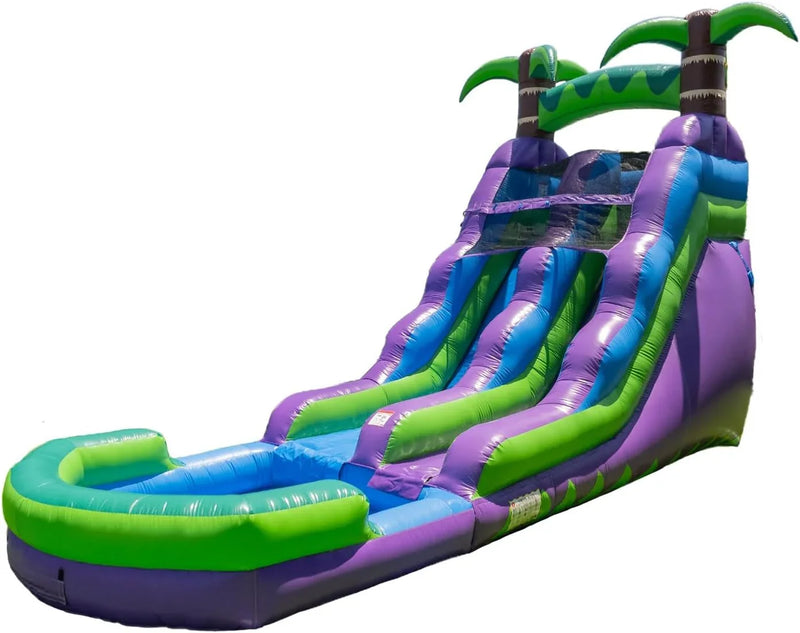 16’ Purple Tropical Lightweight Premium Commercial Grade Water Slide Inflatable with Attached Pool for Kids and Adults (with Blower), Wet Dry Use, Summer Fun E8