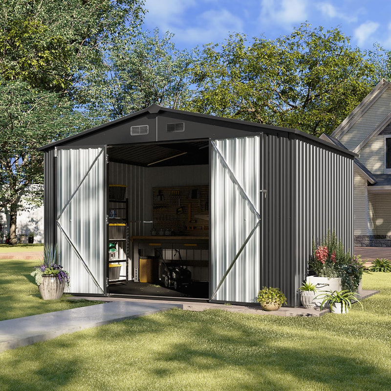 5x2.7 FT Outdoor Metal Storage Shed - Durable Water-Resistant Galvanized Steel, Sloping Roof Design, Lockable Door - Ideal for Tool Storage on Lawn, Patio & Backyard (Black) R4