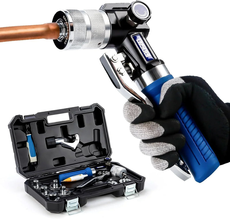 Hydraulic tube expanding tool kit, used to expand 3/8-inch copper tubes to 1-1/8 inches. M2