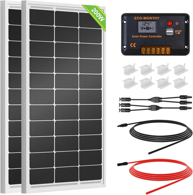200 Watts 12 Volt/24 Volt Solar Panel Kit with High Efficiency Monocrystalline Solar Panel and 30A PWM Charge Controller for RV, Camper, Vehicle, Caravan and Other Off Grid Applications L4