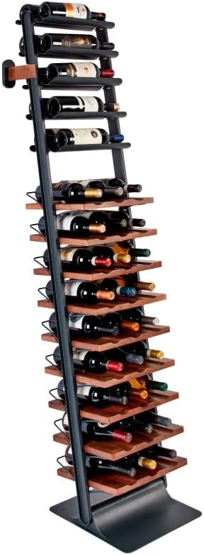 Inclined trapezoidal wine rack - 37 wall-mounted wine storage display shelves - Mango wood and metal combined bar cabinet wine shelves - Modern kitchen and dining room decoration organizing furniture R0