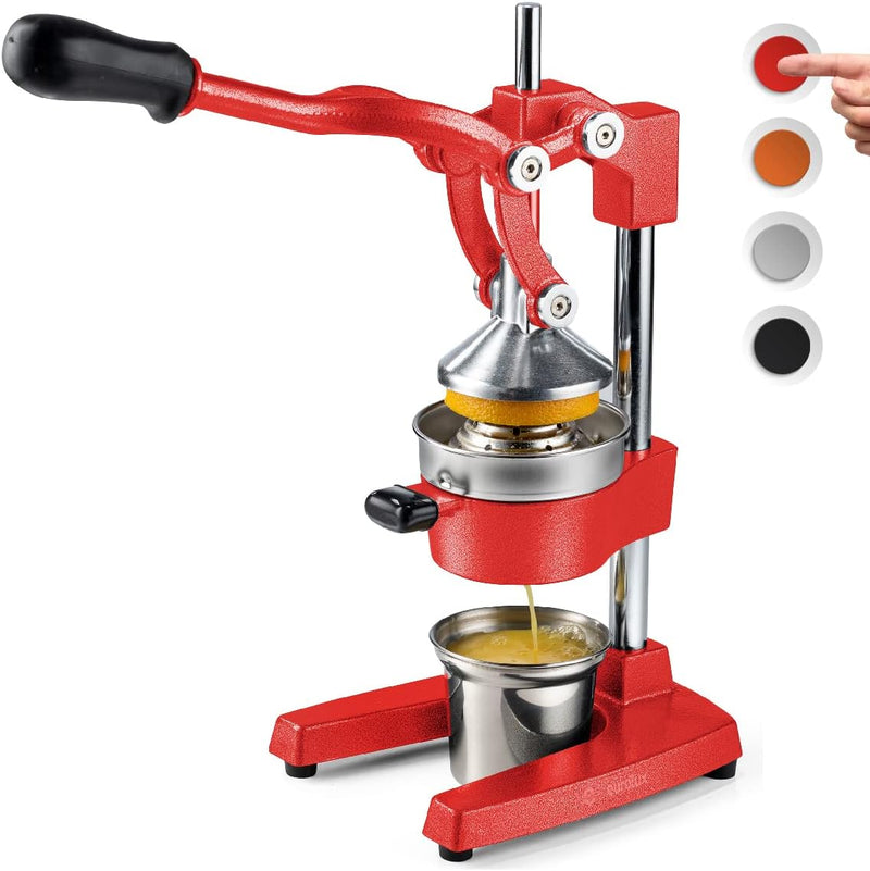 Citrus juicer | Extra-large commercial-grade manual press | Heavy-duty countertop orange juice extractor (with stainless steel cup) (black) V6