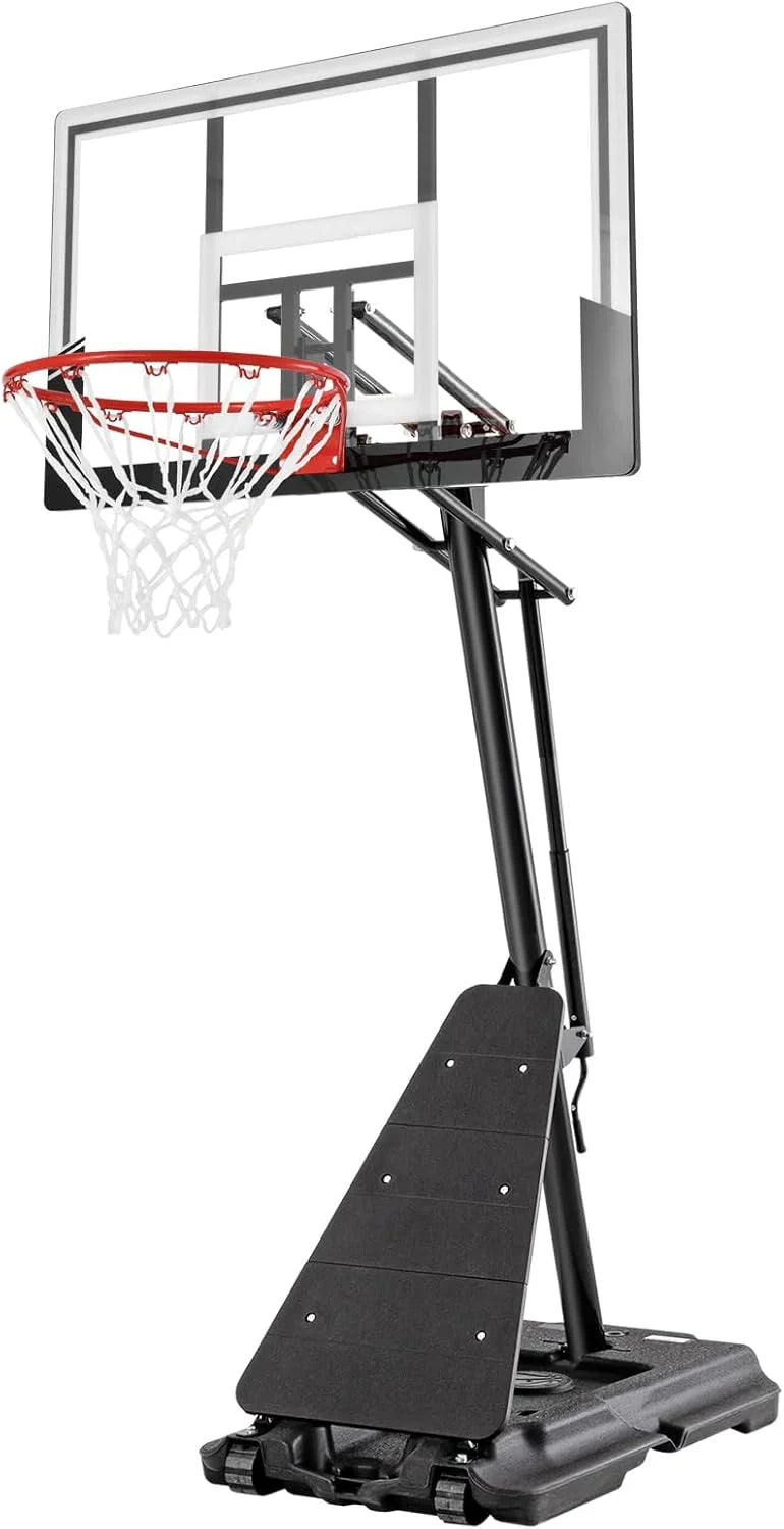 Basketball Hoop 48 Inch Backboard Portable Basketball Hoop Outdoor,5.3-10ft Stepless Regulation Crank Adjust Basketball Goal System P9