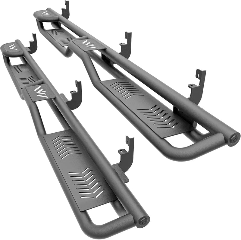 Three Raised Steps Running Boards Side Steps Compatible for 2015-2025 Chevy Colorado & GMC Canyon Crew Cab (4 Full Size Doors), Two Stairs Design Bolt-on Side Rails Step Nerf Bar A2