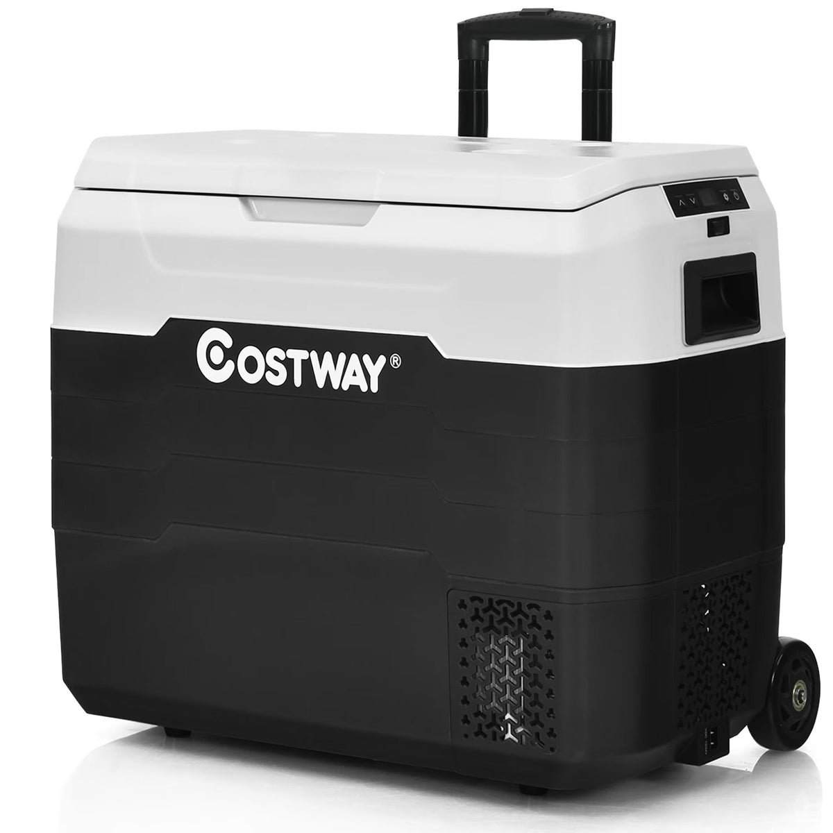 Costway 53 qt Wheeled Corded Electric Dual-Zone Portable Car Refrigerator, White