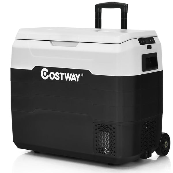 Costway 53 qt Wheeled Corded Electric Dual-Zone Portable Car Refrigerator, White H0