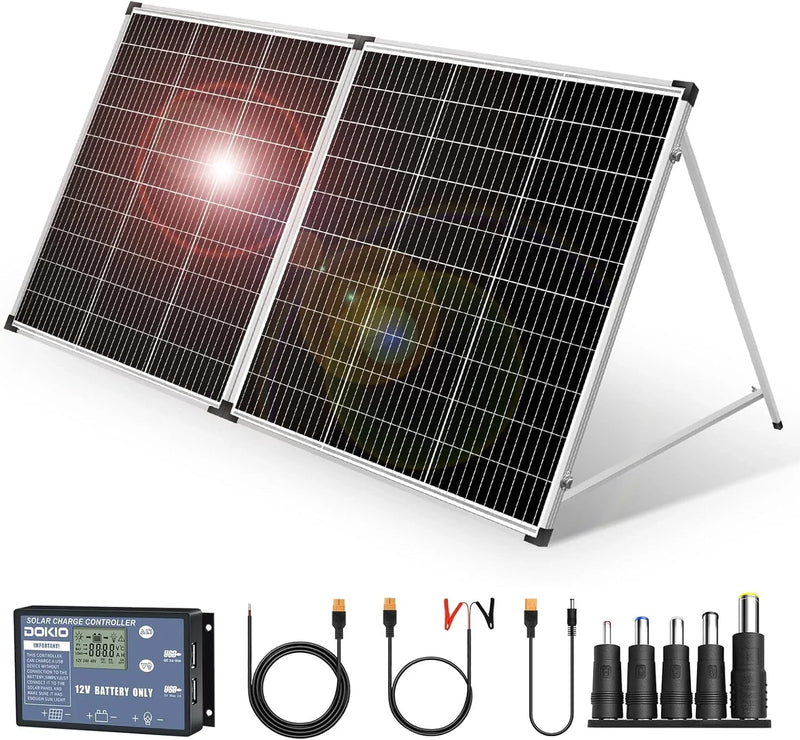Foldable solar panel - 18-volt monocrystalline silicon type, portable foldable solar suitcase, equipped with a controller, used to charge 12-volt batteries (all lead-acid types: ventilated AGM gel): suitable for RV camping, sailing (200 watts) O0