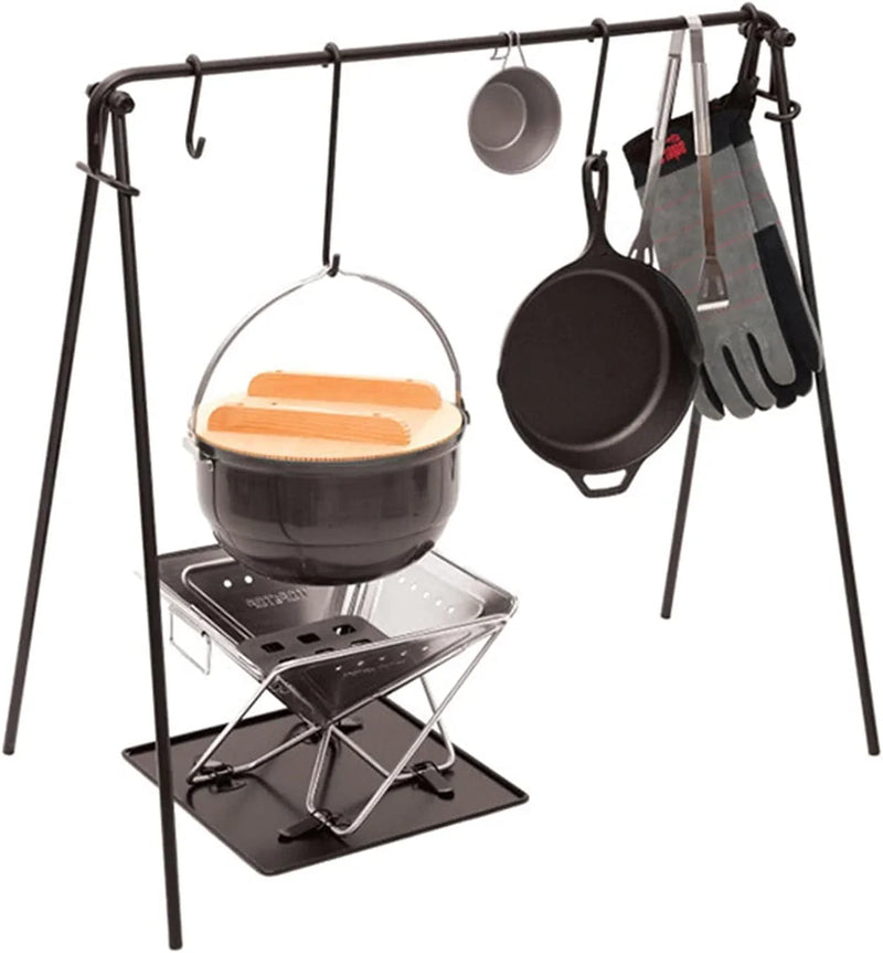 Grill Swing Campfire Cooking Stand BBQ Grill With Hooks & Accessories Bag For Outdoor Picnic Cookware & Dutch Ove (Color : Black, Size : 90x57x87cm) (Black 90x57x87cm) Q1