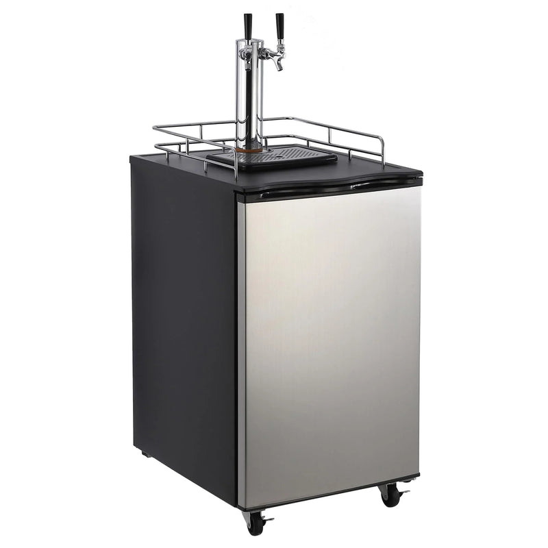 Beer Kegerator, Dual Tap Draft Beer Dispenser, Full Size Stainless Steel Keg Refrigerator With Drip Tray, CO2 Cylinder, 32°F- 50°F Temperature Control, 170L S8