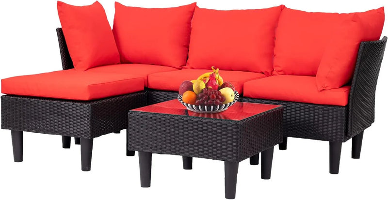 Patio Furniture Set 4 Pieces Outdoor Rattan Chair Wicker Sofa Garden Conversation Bistro Sets for Yard,Pool or Backyard K1