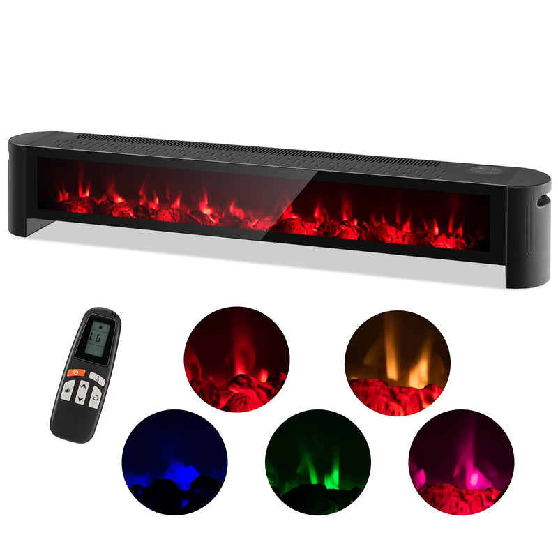 Costway 1400W Electric Baseboard Heater Convection Space Heater with Realistic 3D Flame A2