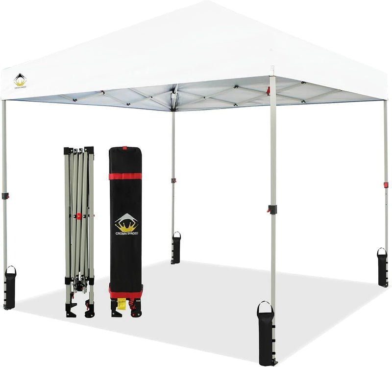10x10 Pop Up Canopy - Beach Tent with One Push Setup - Easy Outdoor Sun Shade for Events, Parties, Camping - Gazebo with STO-N-Go Cover Bag, Silver Coated Top, White E8