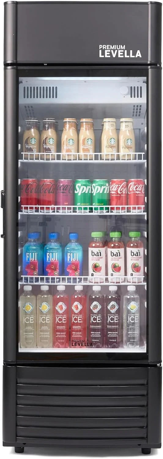 PRF125DX Glass Door Display Refrigerator 12.5 cu ft Commercial Beverage Cooler Merchandiser With Customizable Lightbox - Silver Q4