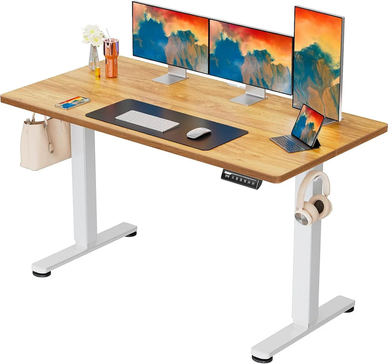 Height Adjustable Electric Standing Desk, 40 x 24 Inches Sit Stand up Desk, Small Memory Computer Home Office Desk with Two-Piece Desktop (Light Vintage Brown) F5