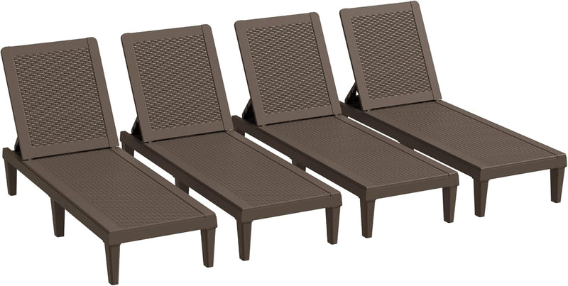Outdoor Chaise Lounge Chair Set of 2 for Patio Poolside, Waterproof & Adjustable & Easy Assembly Sun Lounger for Outside Deck, Pool, Beach, Black E8