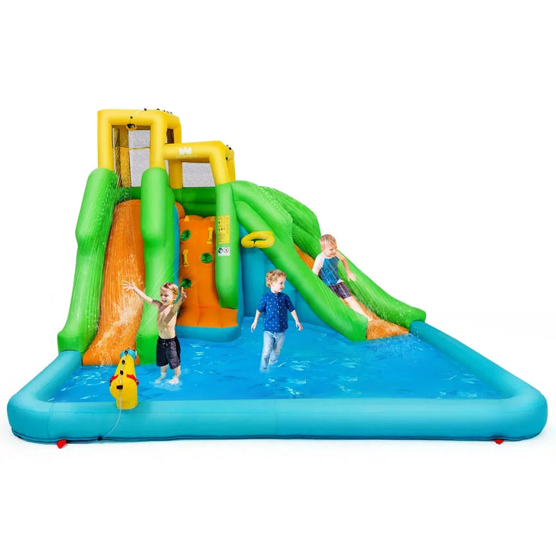 Inflatable Water Park Bounce House w/Climbing Wall Two Slides and Splash Pool L2