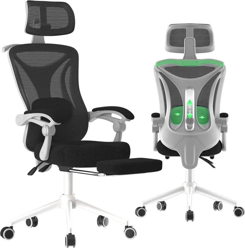 Ergonomic Office Chair - Adjustable Lumbar & Headrest, 90-160° Reclining with Footrest, Breathable Mesh Back - Home Office/Gaming Computer Chair (Black, 300lbs Capacity) X4