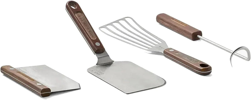 4-piece frying pan set - includes frying pan spatula, workbench scraper, fish spatula and pigtail flipper - brown linen micro-carbon fiber handle T7