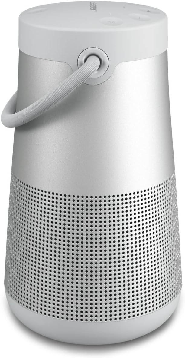 Bluetooth speaker, portable speaker with microphone, wireless and waterproof, 360-degree omnidirectional sound output, long-lasting battery and handle, silver appearance W8