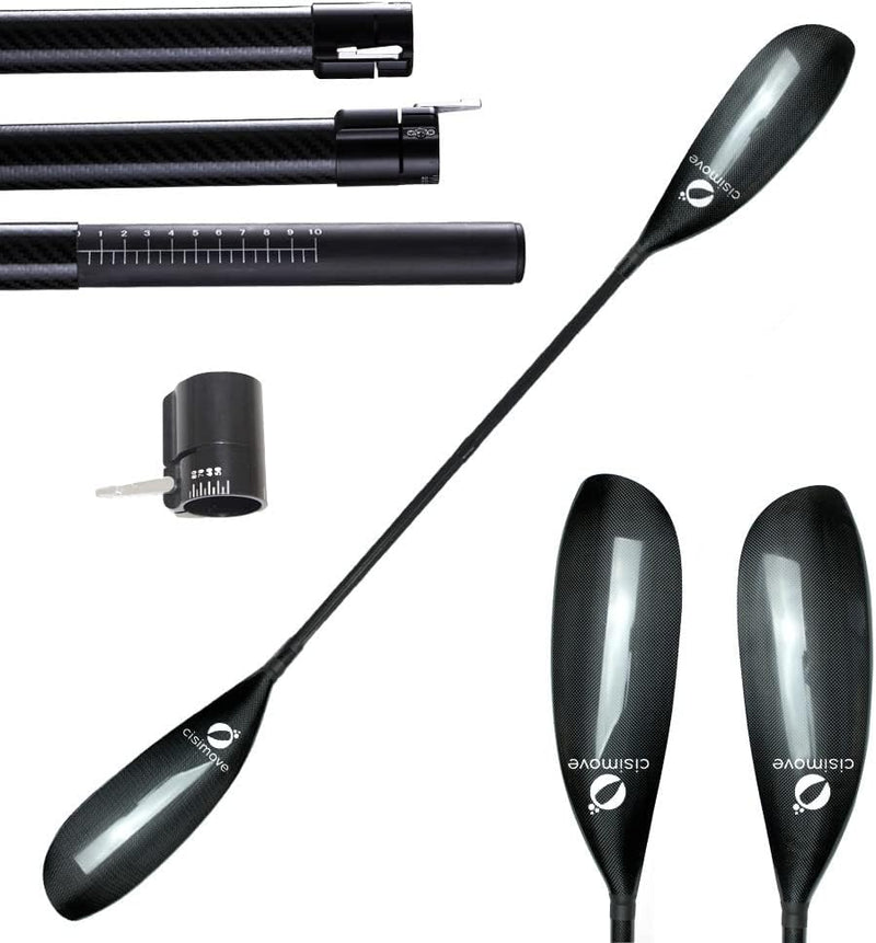 High-performance lightweight double-body carbon fiber kayak paddle, featuring wing-shaped blades, elliptical shafts and adjustable knobs (suitable for users with a height of 215 - 225 centimeters) W3