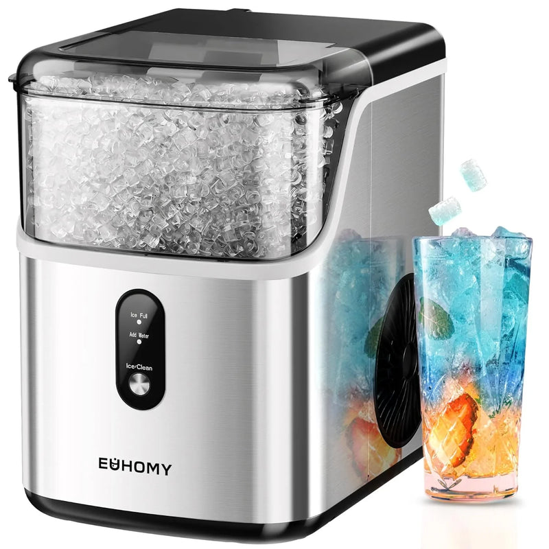 Desktop ice machine, pebble-style ice machine with 35 pounds/24-hour soft ice function, automatic cleaning sonic ice machine with ice scoop and ice box, granular ice machine (in stainless steel) suitable for home/kitchen/office O0