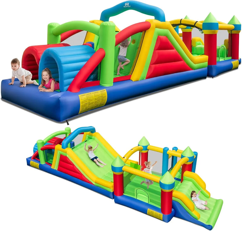 Inflatable Obstacle Course Bounce House, Kids Huge Sectional Bouncy Castle with Dual Slides, Tunnels, Bounce Area, Climbing, Obstacles, Playhouse for Kids Indoor Outdoor Birthday Party Gift M7