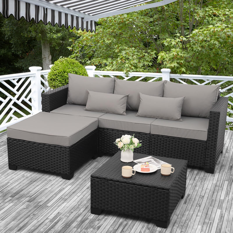 3 Pieces Patio Furniture Set with Ottoman and Outdoor Storage Table B9