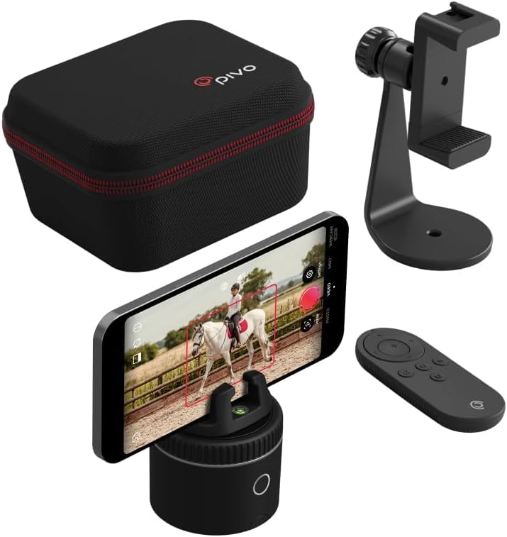 Equestrian silver base set, automatic facial recognition, body recognition, horse mobile tracker, AI-driven 360-degree rotation function, remote control video recording device without manual operation, suitcase and tripod U4