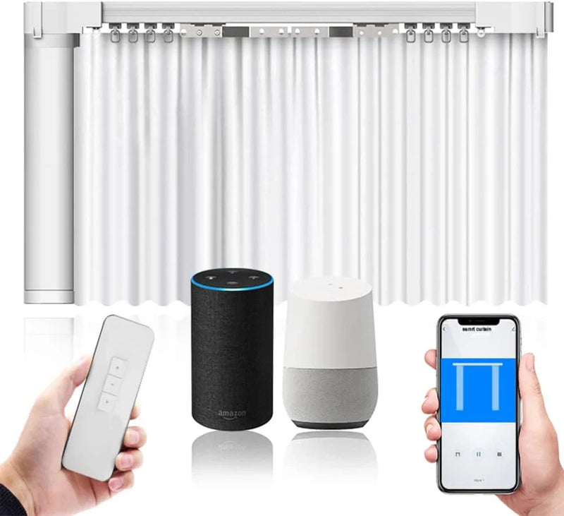 Electric Smart Curtains System, Automatic Curtain Opener, Motorized Curtains Rod with Remote, Compatible with Alexa/Google Home/Tuya App (Up to 204inches) Z4