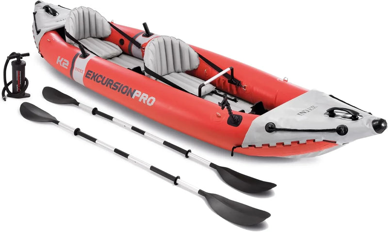 68309EP Excursion Pro K2 Inflatable Kayak Set: Includes Deluxe 86in Kayak Paddles and High-Output Pump – SuperTough PVC – Adjustable Bucket Seat – 2-Person – 400lb Weight Capacity P9