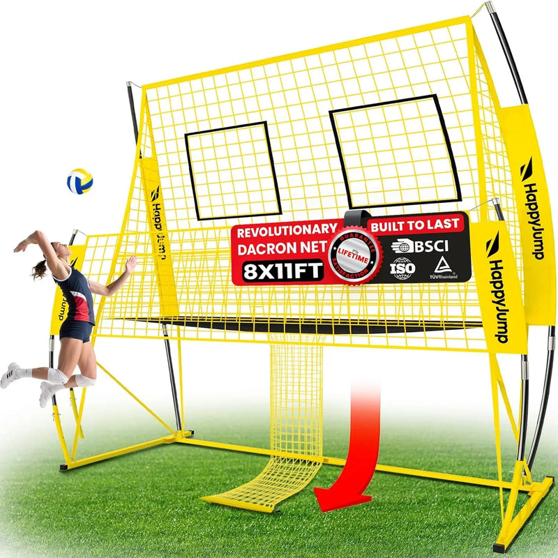 Adjustable volleyball training net equipment system (8x11 feet), suitable for adult outdoor or indoor volleyball practice, equipped with volleyball. W0