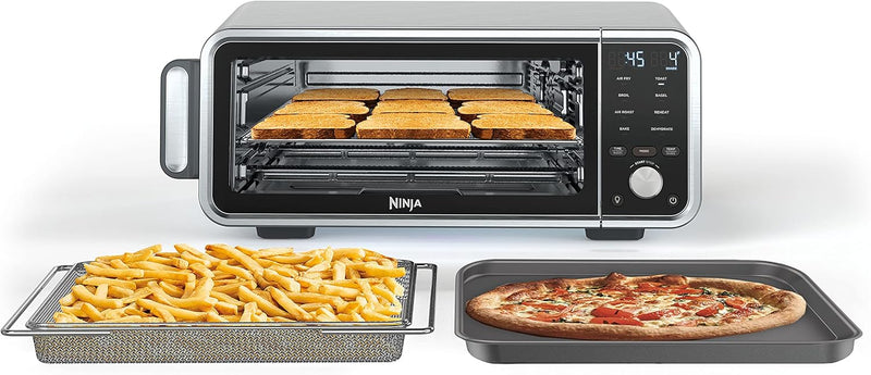 Toaster oven, air fryer, thermometer, toaster-air fryer combo, stainless steel material, quick cooking, french fries, frozen food, air frying, dehydrating, heating, 13 functions, less oil usage, flip-type oven J0