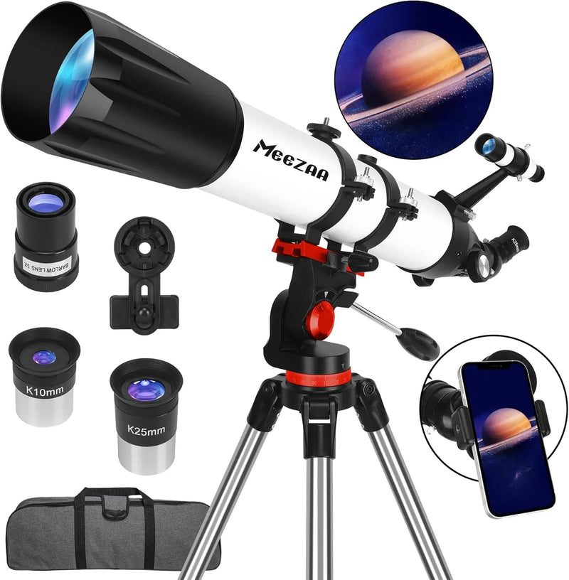 Telescope, Telescope for Adults High Powered Professional, 90mm Aperture 800mm Refractor Telescopes for Astronomy Beginners Fully Multi-Coated with AZ Mount Tripod & Phone Adapter & Carry Bag O8