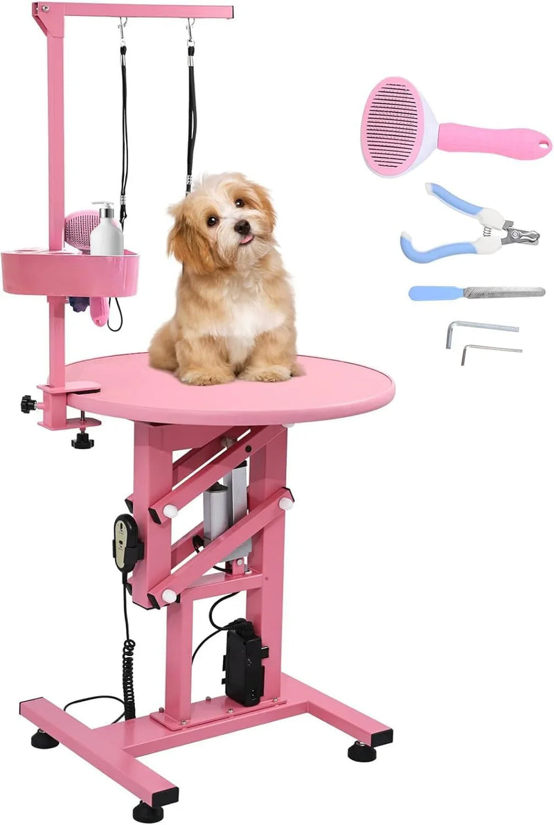 Electric Hydraulic Lift Pet Dog Grooming Table, 24Inch 360° Rotating Grooming Desktop for Small Dogs, with Overhead Arm, Wireless Remote, Tool Organizer, Black T8