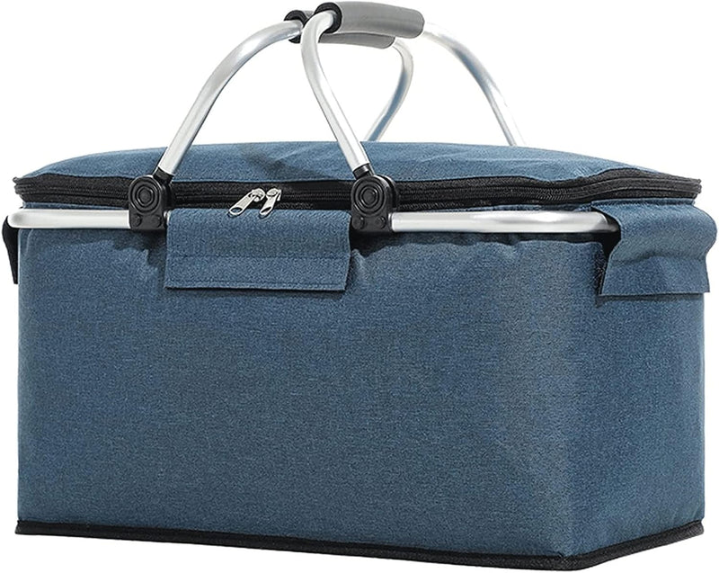 Folding Insulated Cooler Picnic Basket Portable Insulated Lunch Bag Large Lunch Bag with Aluminium Handles for Office Camping Hiking Outdoor Picnic K9