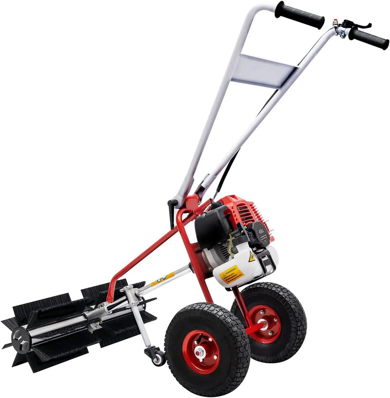 43cc 1.7HP Gas Powered Broom, 2 Stroke Power Sweeper Handheld Gasoline Power Broom Sweeping Machine for Garden Lawn Yard Sidewalk Driveway Turf Grass Cleaning, 600mm Nylon Brush Sweeping broom T0